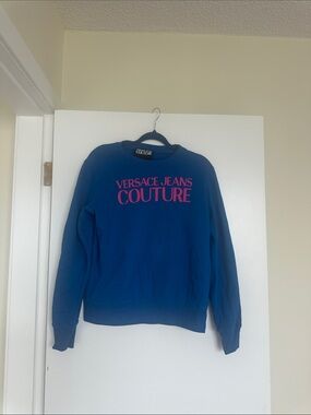Versace Jeans Couture Blue Crewneck with Pink Logo